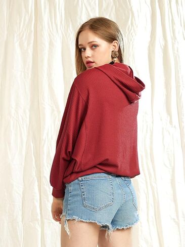 Oversized Dolman Long Sleeves Ribbed Hoodie Sweatshirt in Saudi Arabia