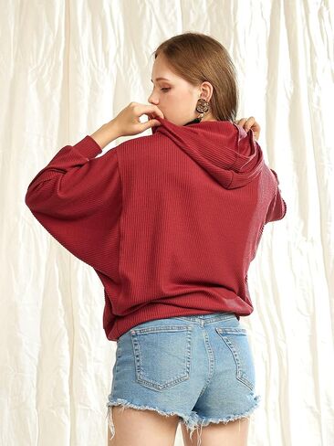 Oversized Dolman Long Sleeves Ribbed Hoodie Sweatshirt in Saudi Arabia