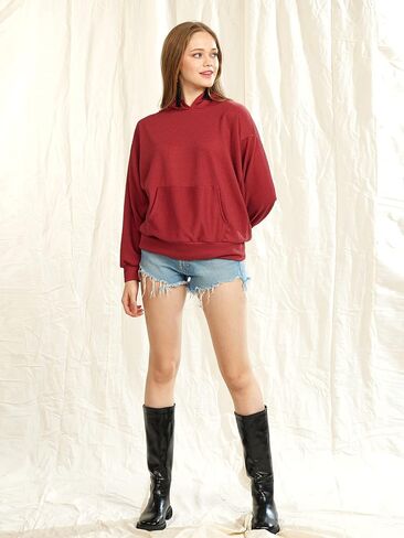 Oversized Dolman Long Sleeves Ribbed Hoodie Sweatshirt in Saudi Arabia