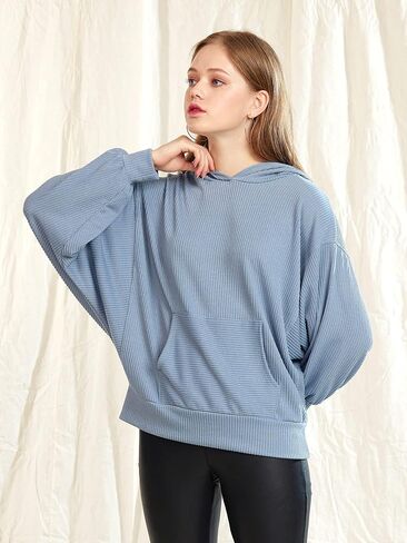 Oversized Dolman Long Sleeves Ribbed Hoodie Sweatshirt in Saudi Arabia