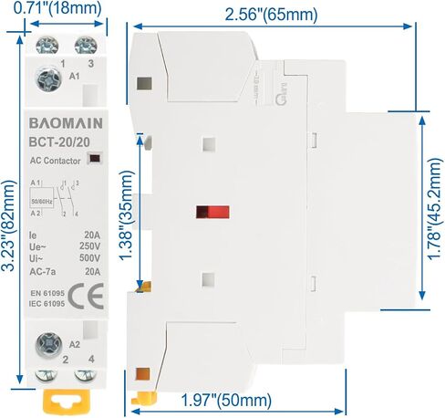 Baomain AC Contactor 20A 2 Pole Normally Open Universal Circuit Control 35mm DIN Rail Mount CE Listed BCT-20/20 (AC 220V, 2NO) in Saudi Arabia