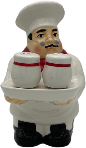 White Chef Hand Painted Ceramic Refillable Salt and Pepper Shaker with Napkin Holder, Kitchen Décor in Kuwait