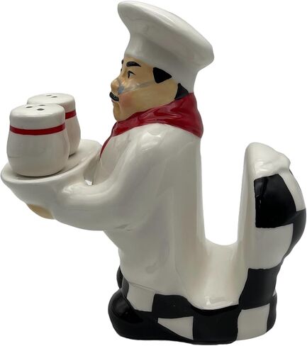 White Chef Hand Painted Ceramic Refillable Salt and Pepper Shaker with Napkin Holder, Kitchen Décor in Kuwait