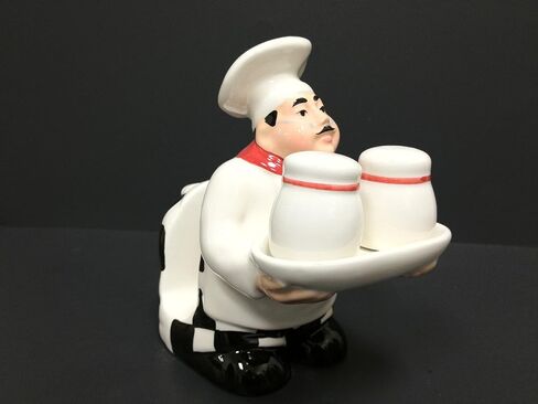 White Chef Hand Painted Ceramic Refillable Salt and Pepper Shaker with Napkin Holder, Kitchen Décor in Kuwait