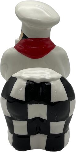 White Chef Hand Painted Ceramic Refillable Salt and Pepper Shaker with Napkin Holder, Kitchen Décor in Kuwait