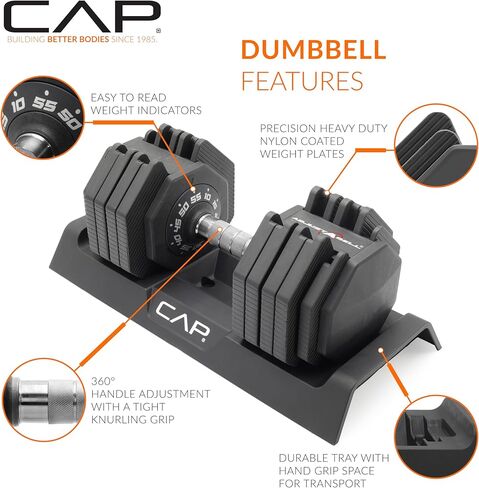 أوزان الدمبل القابلة للتعديل من CAP Barbell ADJUSTABELL - زوج | خيار وزن الزوج 12.5 و25 و55 رطلاً in Kuwait