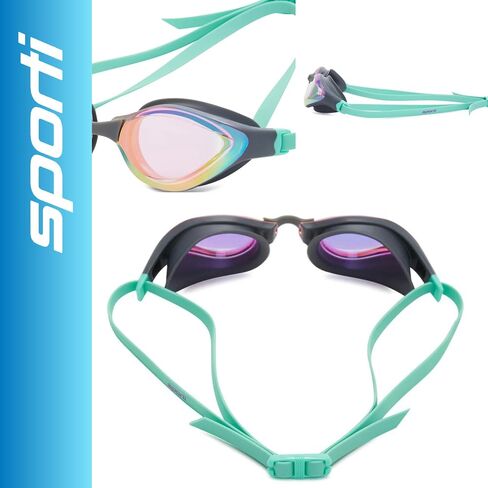 Sporti Mirrored Swim Goggles Adult Women Men, Max Vision for Training & Racing, Anti-Fog, UV Protection Swimming Goggles in Saudi Arabia
