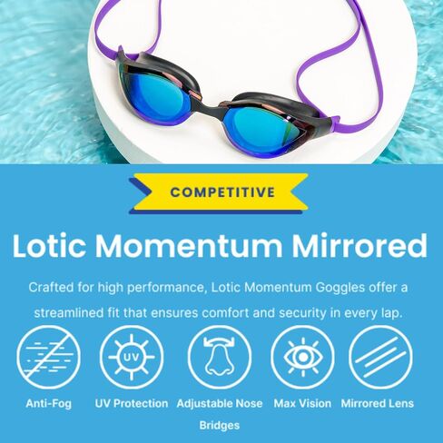 Sporti Mirrored Swim Goggles Adult Women Men, Max Vision for Training & Racing, Anti-Fog, UV Protection Swimming Goggles in Saudi Arabia