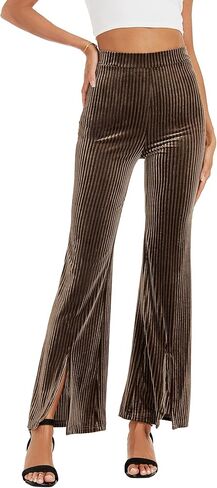KOJOOIN Women's Flare Velvet Corduroy Leggings Elastic High Waist Bootcut Pants Front Split Ribbed Yoga Casual Pants in Saudi Arabia