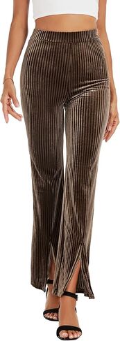 KOJOOIN Women's Flare Velvet Corduroy Leggings Elastic High Waist Bootcut Pants Front Split Ribbed Yoga Casual Pants in Saudi Arabia