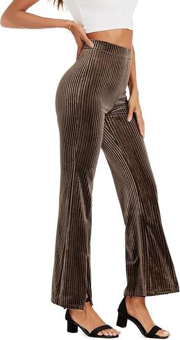 KOJOOIN Women's Flare Velvet Corduroy Leggings Elastic High Waist Bootcut Pants Front Split Ribbed Yoga Casual Pants in Saudi Arabia