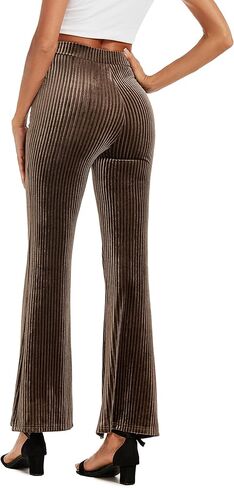 KOJOOIN Women's Flare Velvet Corduroy Leggings Elastic High Waist Bootcut Pants Front Split Ribbed Yoga Casual Pants in Saudi Arabia