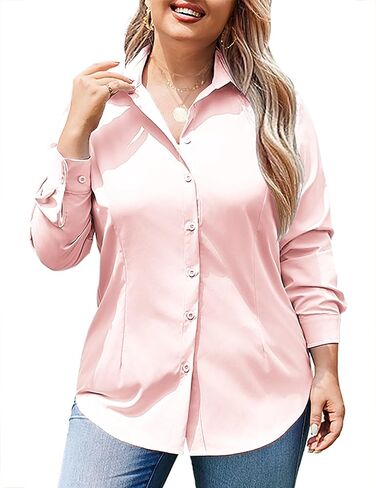 IN'VOLAND Women's Plus Size Long Sleeve Button Down Shirts Casual Collared Office Shirt Blouses Tops in Saudi Arabia