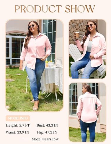 IN'VOLAND Women's Plus Size Long Sleeve Button Down Shirts Casual Collared Office Shirt Blouses Tops in Saudi Arabia