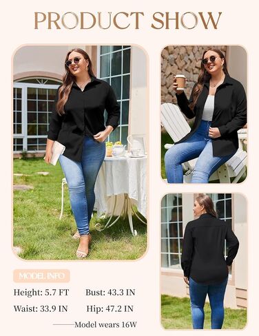 IN'VOLAND Women's Plus Size Long Sleeve Button Down Shirts Casual Collared Office Shirt Blouses Tops in Saudi Arabia