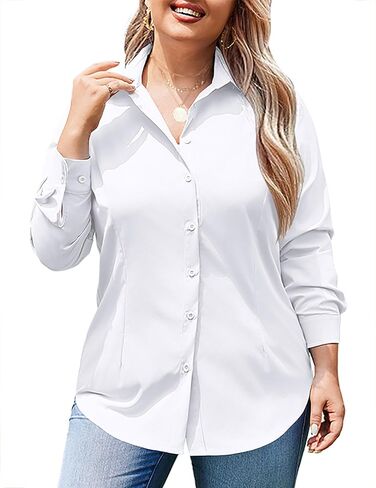 IN'VOLAND Women's Plus Size Long Sleeve Button Down Shirts Casual Collared Office Shirt Blouses Tops in Saudi Arabia