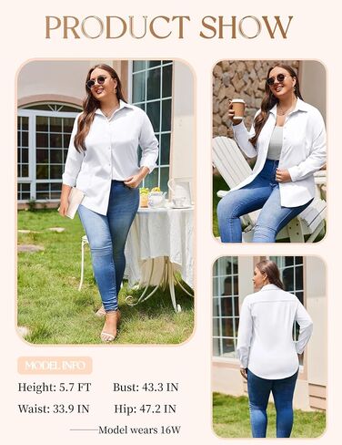 IN'VOLAND Women's Plus Size Long Sleeve Button Down Shirts Casual Collared Office Shirt Blouses Tops in Saudi Arabia