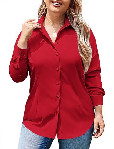 قمصان IN'VOLAND للسيدات مقاس كبير وأكمام طويلة وأزرار سفلية كاجوال وياقة قميص مكتب وبلوزات علوية in Kuwait