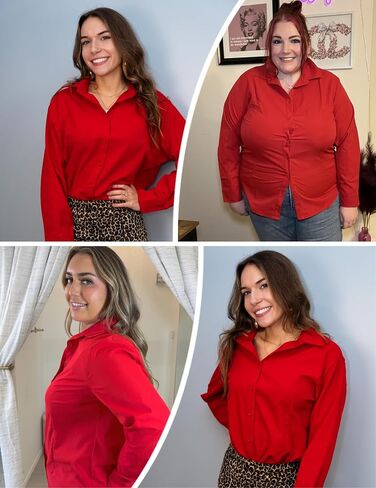 قمصان IN'VOLAND للسيدات مقاس كبير وأكمام طويلة وأزرار سفلية كاجوال وياقة قميص مكتب وبلوزات علوية in Kuwait