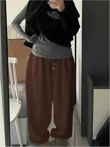 Women's Baggy Pants Drawstring High Waist Wide Leg Pants Loose Jogger Sweatpants Trendy Sweat Pants in Saudi Arabia