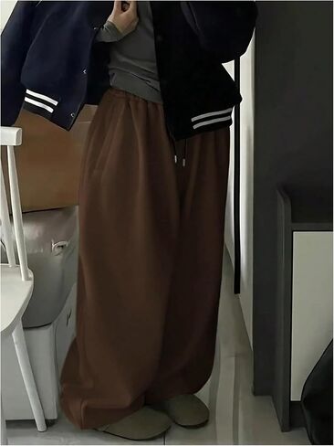 Women's Baggy Pants Drawstring High Waist Wide Leg Pants Loose Jogger Sweatpants Trendy Sweat Pants in Saudi Arabia