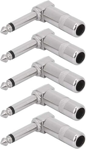 Audio1/4"90Degree Right Angle Plug,5Pcs Audio Right Angle Plugs Audio 90 Degree Right Angle Plug Mono Phone Plug Guitar Audio Jack Connector Microphone Cable Terminal for Speaker/Guitar/Patch/Cables in Kuwait