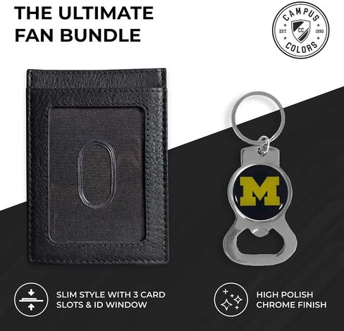 Siskiyou School Logo Leather Card/Cash Holder and Bottle Opener Keychain Bundle, Game Day Fan Accessories (Michigan Wolverines - Black) in Saudi Arabia