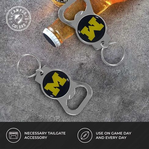 Siskiyou School Logo Leather Card/Cash Holder and Bottle Opener Keychain Bundle, Game Day Fan Accessories (Michigan Wolverines - Black) in Saudi Arabia