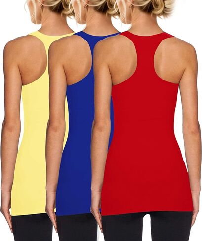 Cotton Long Tank Tops for Women Racerback Workout Yoga Tops Tunic Tanks Camisole Layering Undershirt 3 Packs in Kuwait