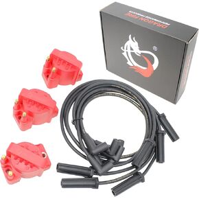 AIP Electronics Dragon FIRE Performance 3pcs Ignition Coil Pack & Plug Wire Set Tune Up Kit Compatible with Buick Chevrolet Oldsmobile Pontiac V6 3.8L C849 DR39 9746BB E530C D555 OEM Fit Kit-1519