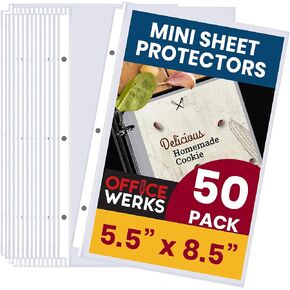 Heavyweight Clear Mini Sheet Protectors Holds 5.5 x 8.5 Inch Sheets, Fits a 3-Ring Binder, Crystal Clear and Acid-Free with Reinforced Holes, Top Loading (50 Pack)