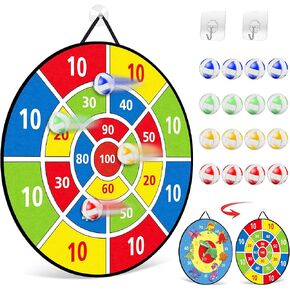 TOMYOU 26" Dart Board for Kids with 16 Sticky Balls, Double Sided Dinosaur Dart Board, Indoor Outdoor Party Games Toys, Birthday Toys Gift for Age 5 6 7 8 9 10 11 12 Year Old Boys Girls