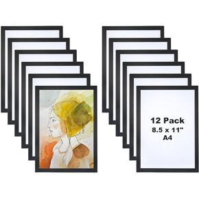 PATIKIL Magnetic Sign Holder 11 x 17, 12 Pcs A3 Magnetic Display Frame Self Adhesive Reusable Magnetic Picture Frame Double Sided for Refrigerator White Board Window Wall Photo, Gold