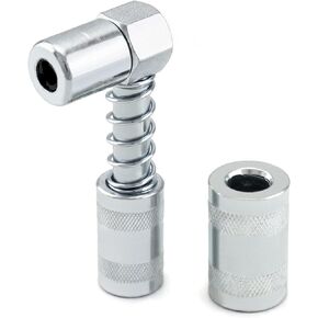 QWORK 90 Degree Grease Coupler Adapter with Sleeves, Grease Gun Coupler Snaps onto Grease Fittings in Tight Spaces for Auto, Farm, Truck or Industrial Use