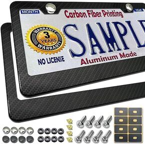BGGTMO Matte Black Aluminum License Plate Frames- 2 Pack Heavy Duty Car Tag Cover for Front & Rear, 4 Hole Rust Proof Universal Holder, Mount Screws Caps, Inserts, Rattle Proof Pads