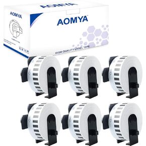 Aomya 6 Pack DK-2214 dk 22214 Compatible Label Paper Roll 0.47" x 100'(12mm x 30.48m) Continuous White Film Labels Tape with 6 Reusable Cartridges use for QL-700 QL570 QL710W QL800 QL810W QL1060N (6)