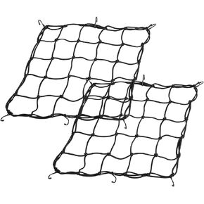 Motorcycle Cargo Net, 2Pack 15.7"x15.7", Heavy Duty Bungee Net Stretches to 31.5"x31.5", Gear Helmet Luggage Thicken Netting with 2"x2" Small Mesh & 6 Adjustable Metal Hooks for Motorcycle, Bike, ATV