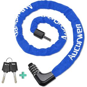 Bike Chain Lock, 3.2FT/4FT Combination & Keys 4-Digit Anti Theft Heavy Duty Bike Lock, Security Resettable Bicycle Lock for Bike, Bicycle, Electric Bike (Black, 3.2FT Long, 6mm Thick)