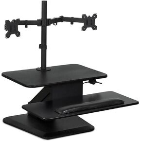 Mount-It! Standing Desk Converter, Stand Up Desk Riser with Dual Monitor Mount, Adjustable Workstation in Black, Top Platform 23" Wide, Keyboard Mouse Tray 27" Wide, Raises 5" to 17" Tall
