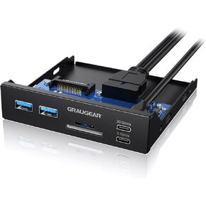 GRAUGEAR 3.5 Inch Front Panel USB C Hub, SD/microSD Internal Card Reader, 10Gbps USB3.2, 20-pin Type-E Key-A & USB3.0 Header & SATA Power [G-MP01CR]