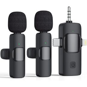 ميكروفون لاسلكي 3 في 1 لأجهزة iPhone، وiPad، وAndroid، والكاميرا، والميكروفونات الصغيرة USB C، ووقت العمل 12 ساعة، وميكروفون Lavalier لمدونات الفيديو، والبودكاست، وTikTok، واليوتيوب in Kuwait