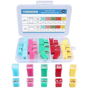 30pcs Jcase Car Fuse Assortment Kit, Tall/STD and Low Profile Jcase Box Shaped Fuses Assortment Kit for Ford, Chevy/GM, Nissan, and Toyota Pickup Trucks, Cars and SUVs （20A, 30A, 40A, 50A, 60AMP）