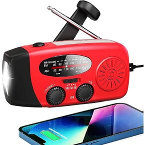5000mAh Hand Crank Emergency Weather Radio, AM FM NOAA Solar Radio with Led Flashlight and Earphone Jack, Power Bank Charger for Smartphone, Self Powered LED Flashlight with SOS Alarm