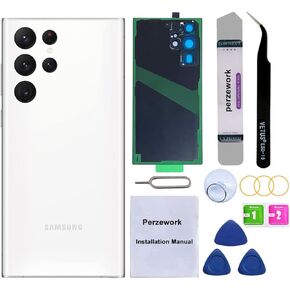 Rear Back Glass Replacement for Samsung Galaxy S22 Ultra 6.8 inches 5G with Reparing Toolkit and Pre-Installed Adhesive (Phantom Black)