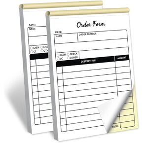 Receipt Book,Handheld 2-Part Carbonless,4x5.5 inches, Carbon Duplicate Copy Sales Receipt Form, Invoice Pad, Cute Convenient for Small Boutique Business,White/Yellow,Pack of 2(50 Sets per Book)…