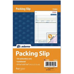 Adams Packing Slip Book, 3-Part, Carbonless, 5-9/16 x 7-5/16 Inches, 50 Sets per Pad (T5082),White/Canary/Pink
