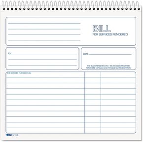 TOPS 2-Part Carbonless Bill for Services Rendered Book, 8.5 x 8.25 Inches, 50 Sheets, White, (4133)
