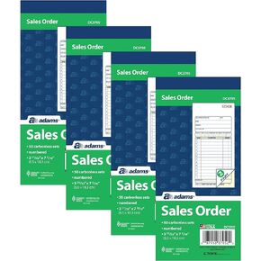 Adams Sales Order Book, 2-Part, Carbonless, White/Canary, 3-11/32 x 7-3/16 Inches, 50 Sets per Book (DC3705), 4 Pack