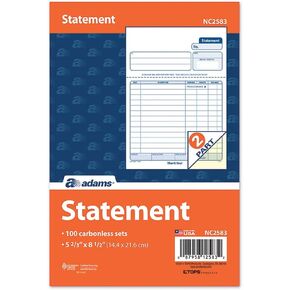 Adams Statement Forms, 2-Part Carbonless, 100 Individual Unit Sets Per Pack (NC2583)