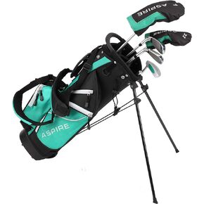 Aspire Junior Plus Complete Golf Club Set for Children, Kids - 5 Age Groups Boys and Girls - Right Hand, Real Girls Junior Golf Bag, Kids Golf Clubs Set
